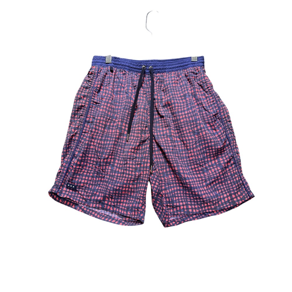John Varvatos Swim Shorts Mens S Pink Blue Plaid J06003